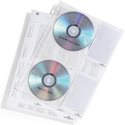 Abbildung von Durable CD/DVD Hüllen (A4 mit Schutzvlies für 4 CDs/DVDs, aus PP) Beutel à 5 Stück, transparent, 522219