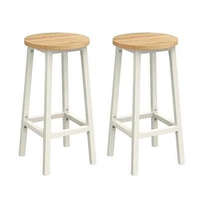 Abbildung von VASAGLE Barhocker, 2 Stück, Küchenstuhl, hoher Sitz, Metallrahmen, einfache Montage, mit Fußstütze, für Küche, Wohnzimmer, Esszimmer, Klassische Eiche Beige und Weiß, LBC032W09