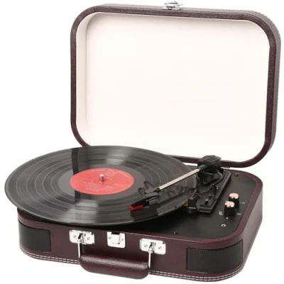 Abbildung von Plattenspieler Bluetooth, Schallplattenspieler mit Lautsprechern 33/45/78 U/min Riemenantrieb Vinyl USB Retro Record Player, zu MP3 (Rot)
