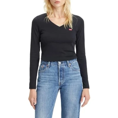 Abbildung von Levi&#039;s V NECK BABY TEE Langarmshirt, Damen, Größe: XXS, Caviar