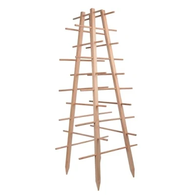 Abbildung von UNUS Rankturm Pyramide aus Holz, 143,5 cm hoch, Natur, Wetterfeste Pflanzenstütze für Kletterpflanzen, Garten &amp; Gewächshaus, einfache Montage