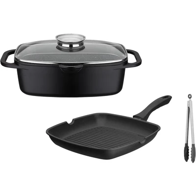 Abbildung von GSW Topf Set &quot;Gourmet Granit Grillmeister&quot;, Aluminiumguss, (Set, 4 tlg., 1 x Bräter, H. 11,5 cm, 1x Grillpfanne 28 4,4 cm), Induktion