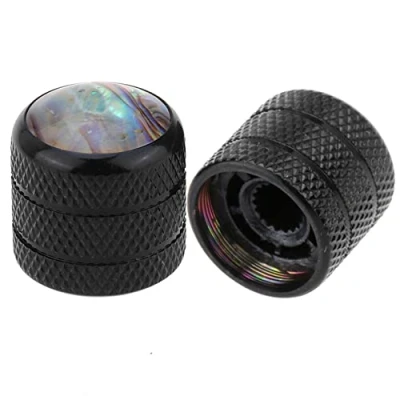Abbildung von Musiclily Pro Metric Größe 18 Splines Push on Abalone Top Potiknob Dome Knöpfe für Telecaster E Gitarre oder Bass, Schwarz (2er Set)