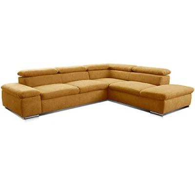 Abbildung von Cavadore Ecksofa Alkatraz / L Form Sofa groß mit Ottomanen rechts und verstellbaren Kopfteilen Modernes Design hochwertiger Webstoff Bezug Maße: 272 x 73 226 Farbe: Gelb (Paris mustard)