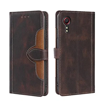 Abbildung von KERUN Hülle für Samsung Galaxy Xcover 5, Leder Flip Klappbar Lederhülle, TPU Folio Wallet Cover Stand [Kartenslots] Schutzhülle Case 5 Braun
