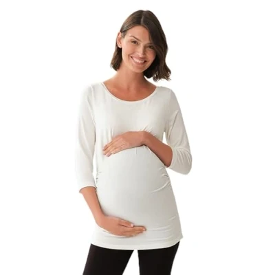 Abbildung von Dagi Women&#039;s Three Quarter Sleeve, Crew Neck Maternity T Shirt, Ecru, X Large
