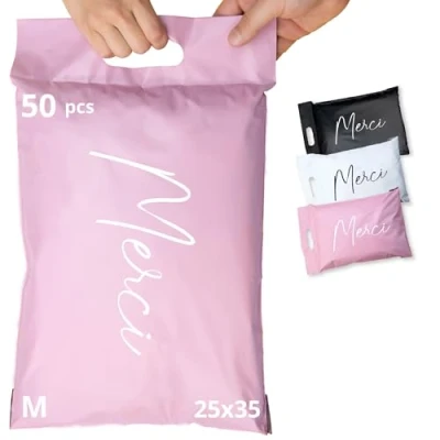 Abbildung von EMBALLAX 50 Versandtaschen Warensendung M 35x25cm UNDURCHSICHTIG/WIDERSTANDSFÄHIG/WASSERDICHT Versandtüten für Kleidung Umschlag Kartons Versandbeutel Versandtasche Danke