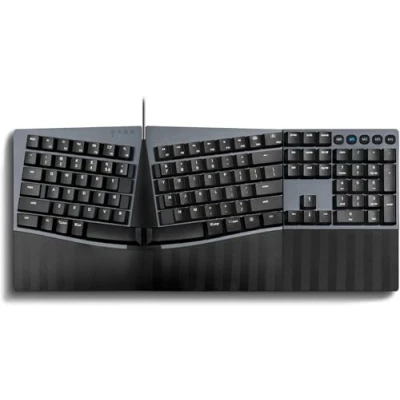 Abbildung von Perixx PERIBOARD535BL Kabelgebundene ergonomische mechanische Tastatur in voller Größe Flache Blaue Klickschalter, programmierbare Funktion kompatibel mit Windows und Mac OS X US Layout