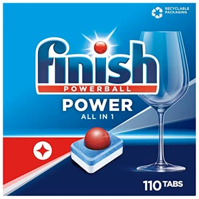 Abbildung von Finish All in 1 Spülmaschinentabs, phosphatfrei Geschirrspültabs mit kraftvollem Powerball gegen hartnäckigste Fettanschmutzungen Sparpack 110 Tabs