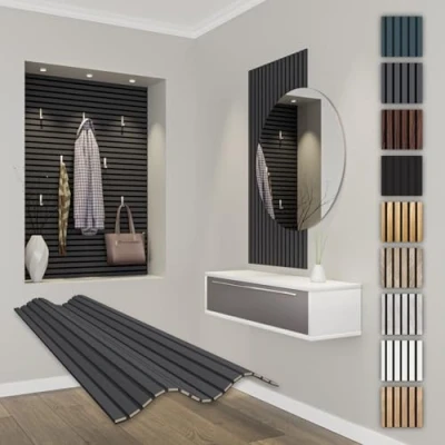 Abbildung von HEXIM Akustikpaneele 118x60cm flexible Lamellenwand Holz MDF Wandpaneele Lamellenverkleidung Wandverkleidung Innendekoration schalldämmend (1 Paneel / 0,708 m² Black Lead APF05)