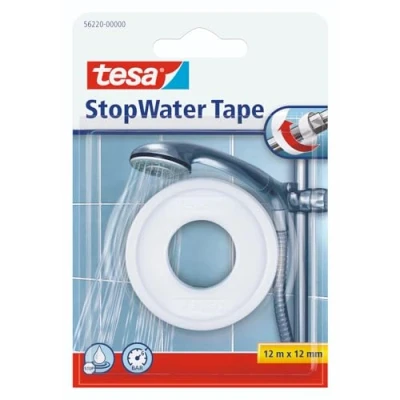 Abbildung von tesa Dichtungsband StopWater, wasserfestes Abdichten, Druckbeständigkeit bis zu 6 bar, einfache Anwendung, 12m x 12mm, weiss
