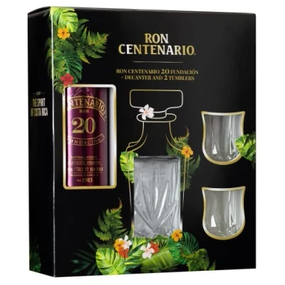 Abbildung von Ron Centenario 20 Solera Fundacion Geschenkset mit einem Decanter und zwei Tumblern Hergestellt im Verfahren weich harmonsch Geschmack 700ml