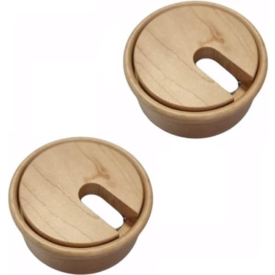 Abbildung von Gedotec Kabeldurchführung Buche Holz lackiert Plain 2 Stück runde Kabeldurchlässe Kabeldose Bohr Ø 80 mm Kabelführung zum Einkleben in Arbeitsplatte Schreibtischkanal Kabeldurchlass