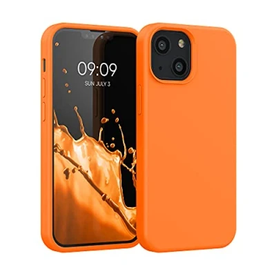 Abbildung von kwmobile Hülle kompatibel mit Apple iPhone 13 Mini Silikon Handy Case Handyhülle weiche Oberfläche kabelloses Laden Fruity Orange