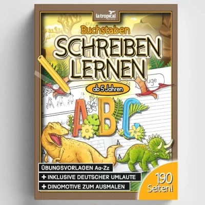 Abbildung von Buchstaben schreiben lernen ab 5 Jahren: Mein großes Dino ABC! Der Alphabet Vorschulblock mit vielen Schreibübungen inkl. Dinosaurier Ausmalbilder. ... für die Vorschule und Grundschule, Band 4)