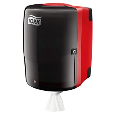 Abbildung von Tork Maxi Innenabrollungsspender Rot und Rauchgrau W2, Robustes Design, Performance Linie, 44,7 cm x 32,8 30,2 cm, 653008