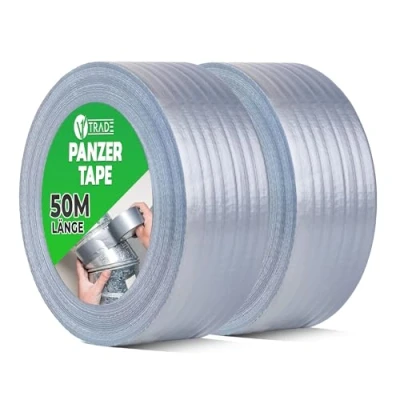 Abbildung von V1 TRADE Panzertape Silber 48mm x 50m 2 Panzerband extra stark wasserfest für innen und außen geeignet Duct Tape mit einfacher Handhabung &amp; rückstandsfrei entfernbar