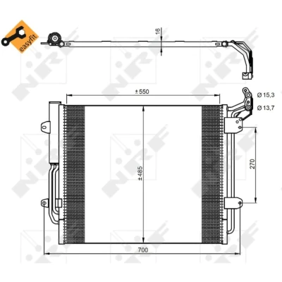 Abbildung von NRF EASY FIT 350054 Klimakondensator mit Trockner, Dichtring 15,3 13,7 Aluminium 550 VOLKSWAGEN: Sharan II, SEAT: Alhambra II