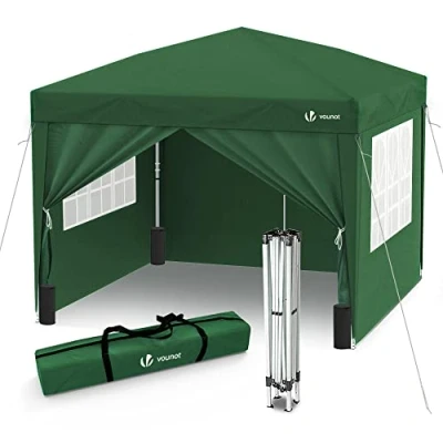 Abbildung von VOUNOT® Pavillon 3x3m mit 4 Seitenteilen &amp; Sandsäcke, Pop Up Faltpavillon, Faltbar Gartenzelt Partyzelt, inkl. Tasche Grün