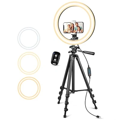 Abbildung von Aureday Ringlicht mit Stativ, 12 Zoll Stativ für 50 Ständer Live Stream/Makeup/YouTube Video/Fotografie, Selfie Kompatibel Handys, Webcams und Kamera