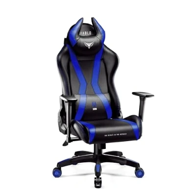Abbildung von Diablo Gaming Stuhl X Horn 2.0 Bürostuhl Schreibtischstuhl 3D Armlehnen Ergonomisches Design Nacken/ Lendenkissen Kunstleder Wippfunktion (Blau, Normal (L))