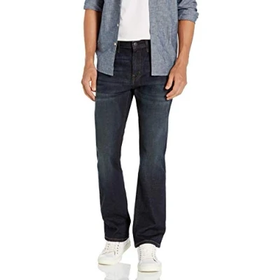 Abbildung von Amazon Essentials Herren Bootcut Jeans mit schmaler Passform, Dunkles Jeansblau, 28W / 30L
