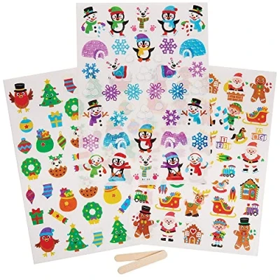 Abbildung von Baker Ross FX335 Weihnachten Transfer Sticker 120 Stück, Porzellansticker für Kinder, Ohne Brennen oder Kleber
