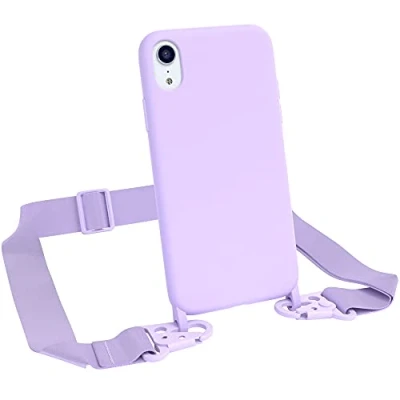 Abbildung von EAZY CASE Premium Silikon 2 in 1 Handykette kompatibel mit iPhone XR Handyhülle Umhängeband, Handykordel Silikonhülle, Hülle Band, Kette für Smartphone, Lavendel Lila