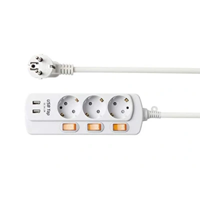 Abbildung von NEUVIELE 3 Fach Steckdosenleiste mit USB Mehrfachsteckdose Einzeln Schaltbar Steckdose verteiler Steckerleiste Überstromschutz 3300W 250V/16A Weiß