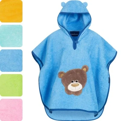 Abbildung von Morgenstern Badeponcho Kinder Baby Mädchen Jungen 100% Baumwolle OEKO TEX Babybadetuch Kapuzenhandtuch Bademantel Frottee Bär