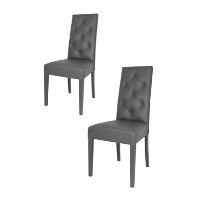 Abbildung von t m c s Tommychairs 2er Set Moderne Stühle Chantal für Küche und Esszimmer, robuste Struktur aus lackiertem Buchenholz Farbe Dunkelgrau, gepolstert mit dunkelgrauem Kunstleder bezogen