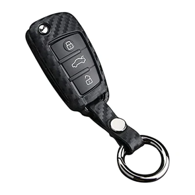 Abbildung von M.JVisun Weich Autoschlüssel Fall für Audi A1 A3 A4 A6 A8 Quattro Q2 Q3 Q7 R8 RS3 RS6 S3 S6 TT TTS Silikon TPU Kohlefaser Muster Abdeckung Schwarz Runde Schlüsselbund