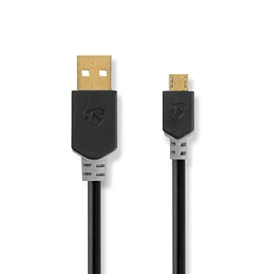Abbildung von Nedis USB Kabel 2.0 A Stecker Micro B 480 Mbps Vergoldet 1.00 m rund PVC Anthrazit Verpackung mit Sichtfenster