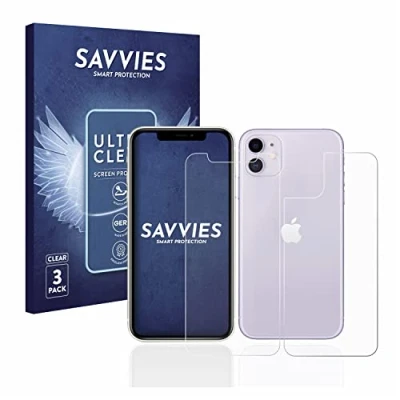 Abbildung von Savvies 6 Stück Schutzfolie für Apple iPhone 11 (Display+Rückseite) Displayschutz Folie Ultra Transparent