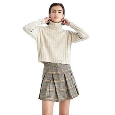Abbildung von DeFacto Pullover Normal Passform für Damen Rollkragenpullover Pulli Oberteile BEIGE Melange,XL