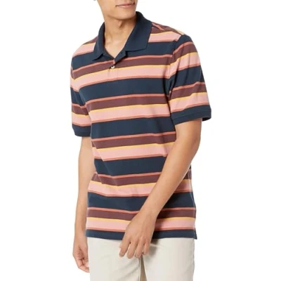 Abbildung von Amazon Essentials Herren Polohemd mit normaler Passform aus Baumwollpiqué (erhältlich in Big &amp; Tall), Marineblau Streifen, XS