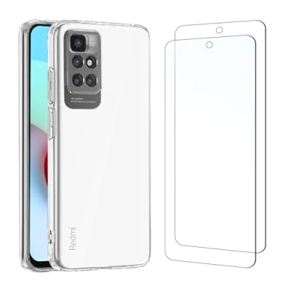 Abbildung von NEW&#039;C Hülle für Xiaomi Redmi 10 Ultra Transparent Silikon Weiches TPU Gel und 2 x Panzer Schutz Glas Anti Scratch