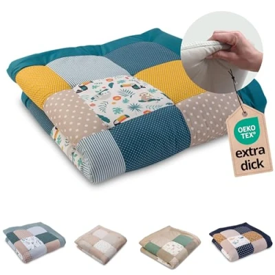 Abbildung von ULLENBOOM Krabbeldecke für Baby 120x120 cm, 100% OEKO TEX Materialien, Made in EU, Dick &amp; weich gepolstert, Dschungel ideal als Babydecke Spieldecke