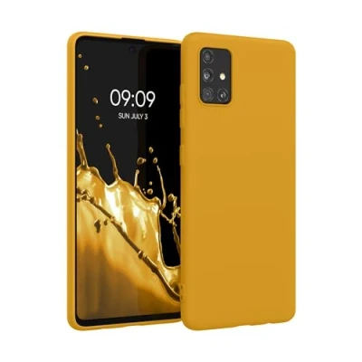 Abbildung von kwmobile Hülle kompatibel mit Samsung Galaxy A51 weiches TPU Silikon Case Cover geeignet für kabelloses Laden Honiggelb