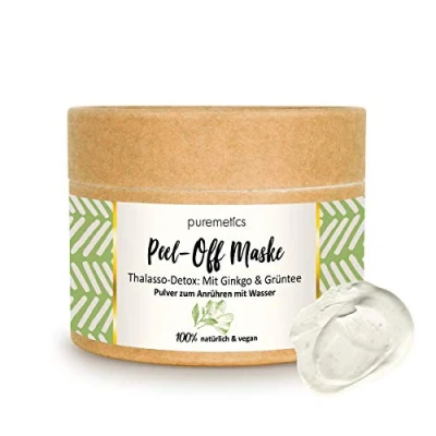 Abbildung von puremetics Peel Off Maske &quot; Ginkgo Grüntee (65g = 7 Anwendungen) für alle Hauttypen Thalasso Detox Zero Waste 100% natürlich, vegan &amp; plastikfrei Naturkosmetik ohne Plastik