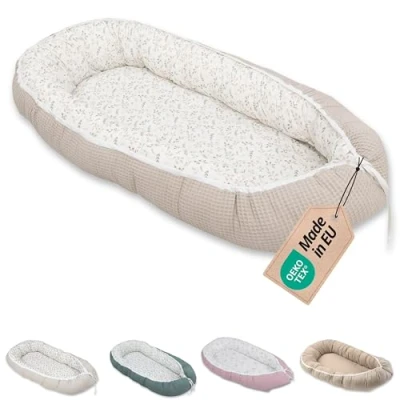 Abbildung von ULLENBOOM ® Bettnestchen Kuschelnest Baby 55x95 cm, kuscheliges Babynest, Made in EU, (1 tlg), Ideal für Neugeborene als Reisebett, Floral Sand