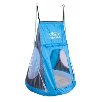 Abbildung von HUDORA Zeltbezug Cosy Castle Zeltüberzug für Nestschaukel 90 &amp; 110/120 in blau/lemon Polyester Schaukelzelt Innen Außenbereiche Schaukelüberdachung Kinder Erwachsene
