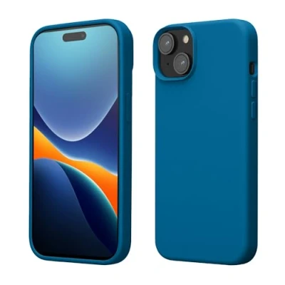 Abbildung von kwmobile Hülle für das iPhone 15 Plus Silikon Handy Case stoßfeste Handyhülle mit weicher Oberfläche Blue Reef