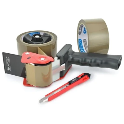Abbildung von Rapesco 1556 Germ Savvy Antibakteriell, Klebeband Handabroller 960 mit 2 braunen Paketklebeband Rollen
