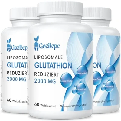 Abbildung von Liposomales Glutathion reduziert 2000mg pro Portion Ergänzung mit Hyaluronsäure + Kollagenpeptid Resveratrol 10x bessere Absorption (60 Stück (3er pack))