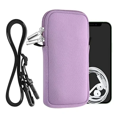 Abbildung von kwmobile Handytasche für Smartphones L 6,5&quot; Neopren Handy Hülle Lavendel mit Kordel Tasche Handykette 16,5 x 8,9 cm Innenmaße