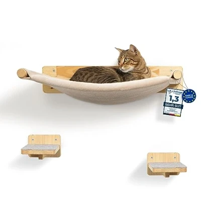 Abbildung von WOOWOOD® Kletterwand Katzen inkl. 2X Katzentreppe Wand [Extra Stabil] I Kratzbaum Hängematte Katze Katzenwand Wandkratzbaum Katzenmöbel Katzenhängematte