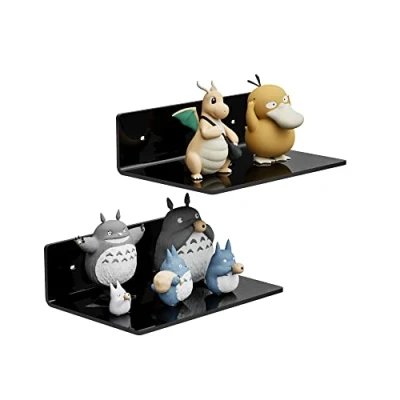 Abbildung von Sezanrpt 23CM Schwarze Wandregale, Acryl Wandmontage Ledges Display, Display Wandregal für Funko Pop Figuren, Sammlungen, Pflanzen, Dekor, Toilettenartikel, Gewürze, 2 Pack