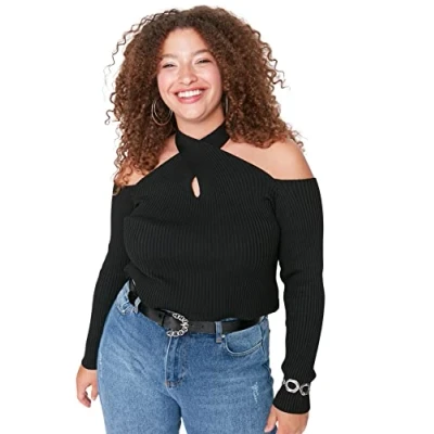 Abbildung von Trendyol Damen Tbbaw23an00050/Siyah Sweatshirt, Schwarz, 5XL