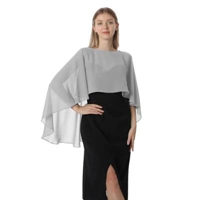 Abbildung von Hotshawl Capelets für Frauen Chiffon Cape Schals und Wraps Abendkleid Hochzeit Umhänge Cover Up, Silbergrau, Einheitsgröße